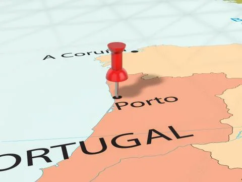 Pushpin on Porto map Stock Illustration