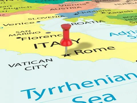 Pushpin on Rome map Foto stock