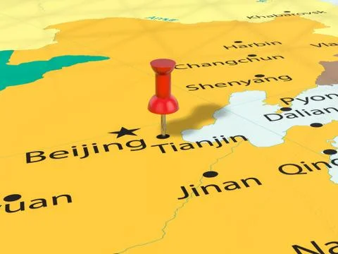 Pushpin on Tianjin map 写真素材
