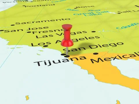 Pushpin on Tijuana map 写真素材
