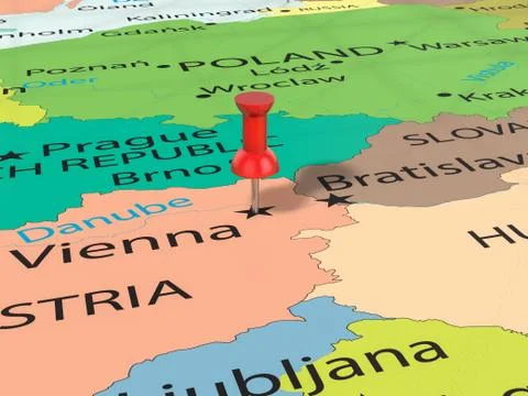 Pushpin on Vienna map 写真素材