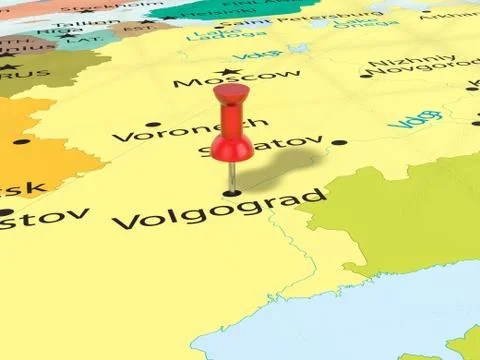 Pushpin on Volgograd map Foto stock