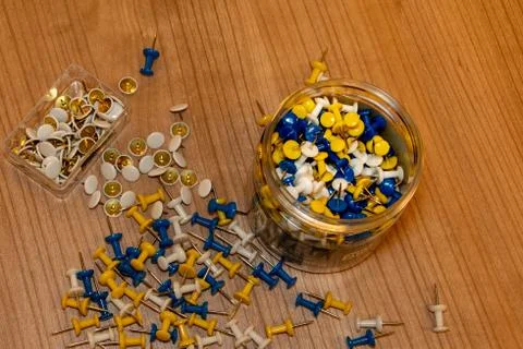 Pushpins for office use Stock Photos