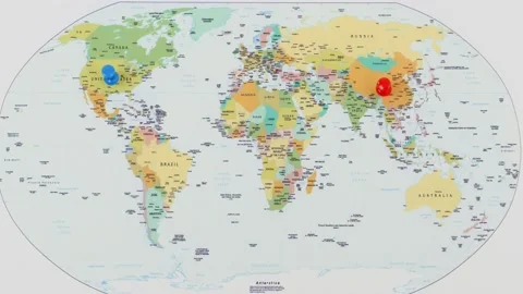 Pushpins on world map. Stock Footage 184472956