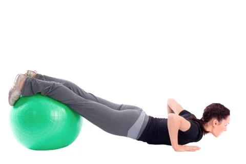 Pushup exercise with gym ball 스톡 사진