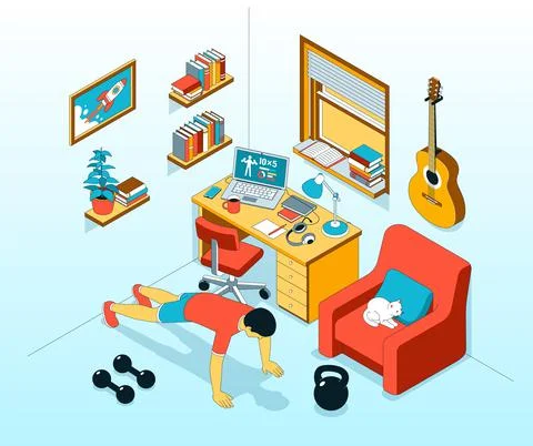 Pushup - exercise at home. Home workout in workplace. Stock-Illustration