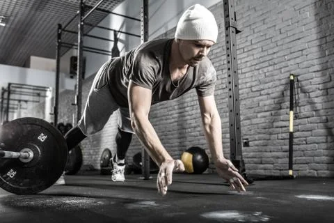Pushup workout in gym Stock Photos