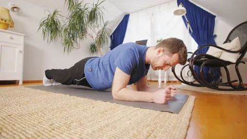 Pushups Home workout Man exercise indoors Video stock 195289249
