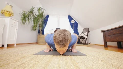 Pushups Home workout Man exercise indoors Video stock 195289262