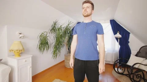 Pushups Home workout Man exercise indoors Video stock 195289326