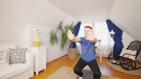 Pushups Home workout Man exercise indoors Video stock 195289340