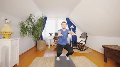 Pushups Home workout Man exercise indoors Video stock 195289416