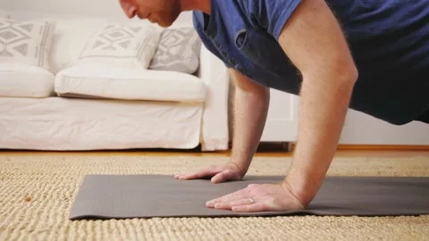 Pushups Home workout Man exercise indoors Video stock 195289441