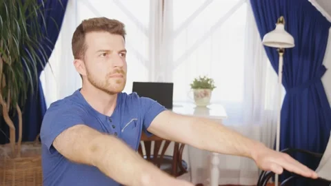 Pushups Home workout Man exercise indoors Video stock 195289496