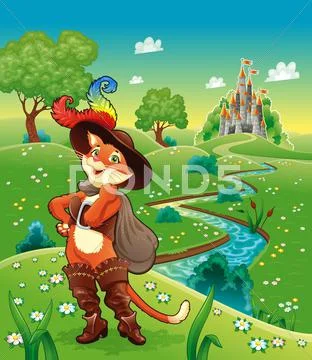 Puss in boots and background. Stock Illustration