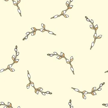 PUSSY WILLOW Spring Seamless Pattern Vector Illustration Stock Illustration