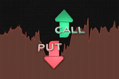 Put and call arrows on binary option chart brown color. 3D illustration Stockillustratie