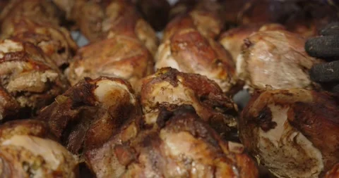 Put the baked breast with your hands on a baking sheet to cool Stock Footage 201736234