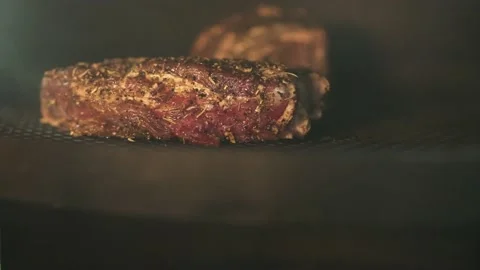 Put Beef On Grill for Barbecue Stock Footage 147233215