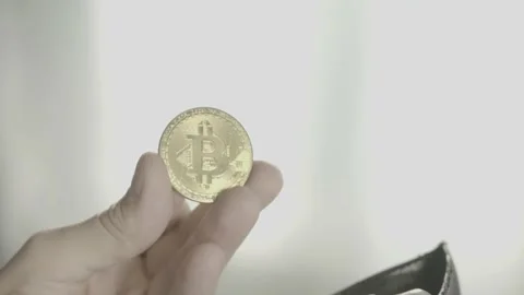 Put Bitcoin in Wallet. Stock Footage 149351591