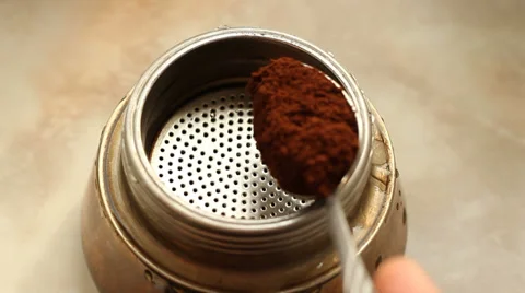 Put Coffee In Moka Pot Stock Footage 36669941