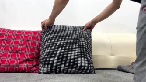 Put a cushion on the sofa Stock Footage 172921583