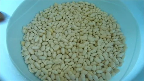 Put dry beans into the water to make food, Stock Footage 86109660