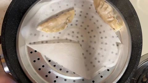 Put Dumpling in Hot Steamy Pot Stock Footage 295572598