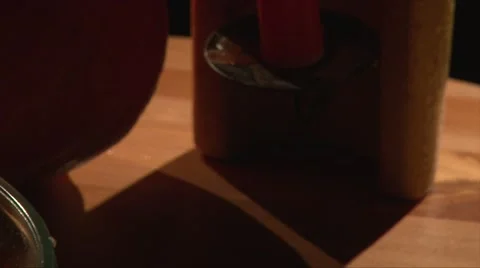 Put empty little Halloween pumpkin on table and covert with a top part Stock Footage 67893513