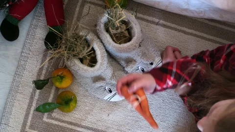 To put festive symbols for St. Nicholas Day in soft childrens shoes. The child Stock Footage 318717888