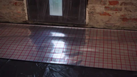 To put a foil for on a warm floor Stock Footage 159554025