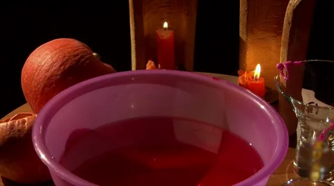 Put ice in the form of a hand into the punch, halloween decoration party Stock Footage 68019433