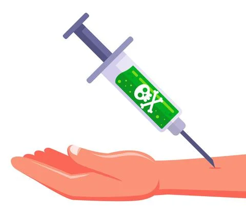 Put an injection of poison in the hand. Stock Illustration