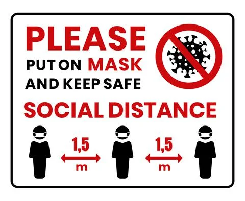 Put on mask and keep safe distance. Stock Illustration