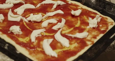 Put mozzarella for pizza preparation - 4K extreme slow motion - dolly Stock Footage 152173541