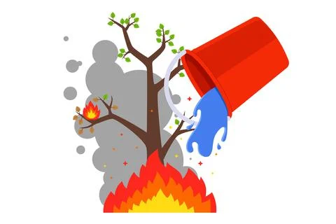 Put out the fire with a bucket of water. forest fires in summer. Stock Illustration