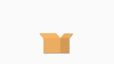 Put the pants, sweater, and T-shirt in an open cardboard box labeled Donate Stock Footage 233273363