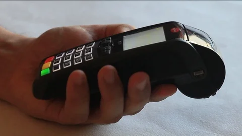 Put pos terminal on the table Stock Footage 97382606