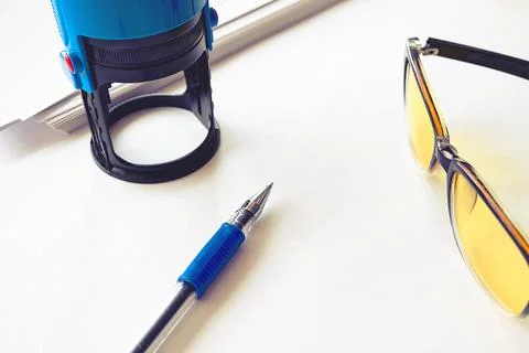 Put print on the print in the office on a table with white paper Stock Photos