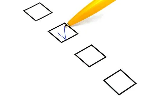 Put tick in black square put tick in black square box by yellow pen Copyri... Stock Photos