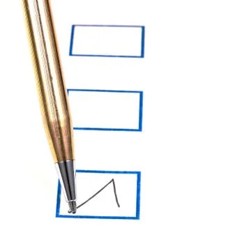 Put tick in blue square box Stock Photos