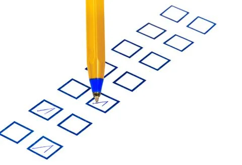 Put tick in blue square box Stock Photos