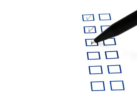 Put tick in blue square box put tick in blue square box by black ballpoint... Stock Photos