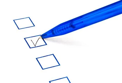 Put tick in blue square put tick in blue square box by blue pen Copyright:... Stock Photos
