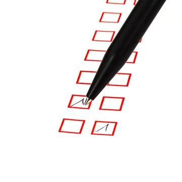 Put tick in red square box put tick in red square box by black ballpoint p... Stock Photos