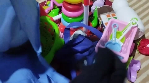 Put toys in a bag Stock Footage 224567885