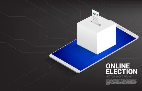 Put vote to election box with mobile phone. concept for online and mobile ele Stock Illustration