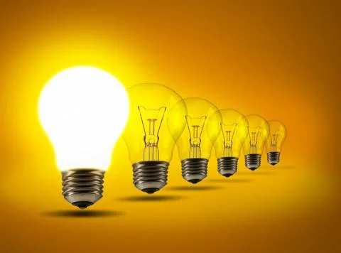 Put your bright ideas first. Studio shot of a row of lightbulbs against an 스톡 사진