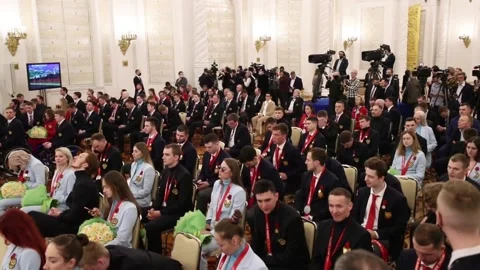 Putin hands out state awards to Russian medalists at 2022 Beijing Olympics, MOSC Stock Footage 204126183
