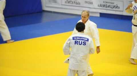 Putin in a kimono in training rolls  Stock Footage 44218715